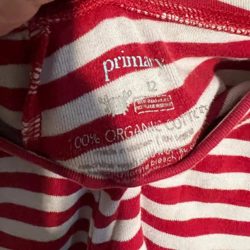 Primary red and white striped pajamas unisex organic cotton holiday Christmas